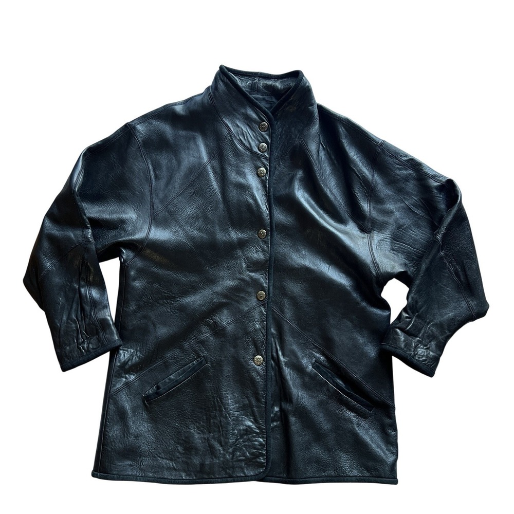Vintage Casserly Lambskin Leather Jacket Women's S Black High Collar Soft 90's
